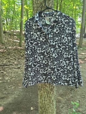 Fred David Black and White Paisley Button-Up Blouse Sz PL